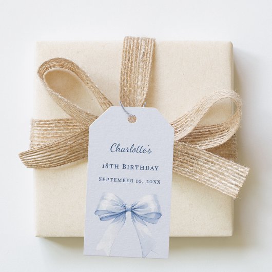 Birthday light blue bow DIY write by hand Cadeaulabel