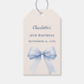 Birthday light blue bow ivory DIY write by hand Cadeaulabel (Voorkant)