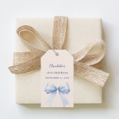 Birthday light blue bow ivory DIY write by hand Cadeaulabel