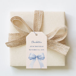 Birthday light blue bow ivory DIY write by hand Cadeaulabel