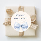 Birthday light blue bow ivory ronde sticker