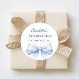 Birthday light blue bow ronde sticker