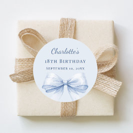 Birthday light blue bow ronde sticker