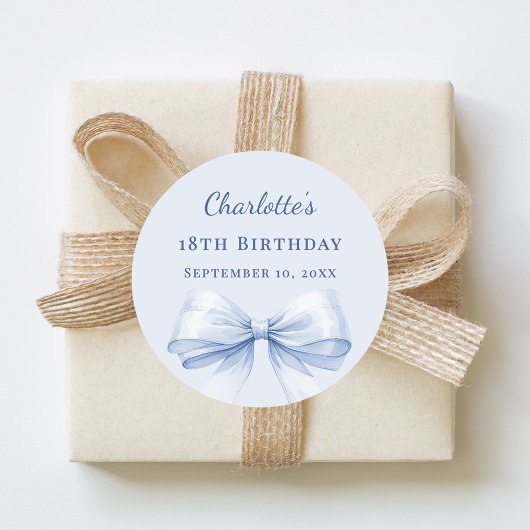 Birthday light blue bow ronde sticker