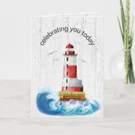 Birthday Lighthouse on Whitewash Wood Kaart
