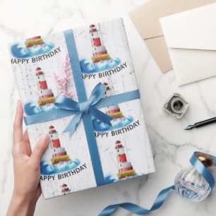 Birthday Lighthouse op hout Cadeaupapier