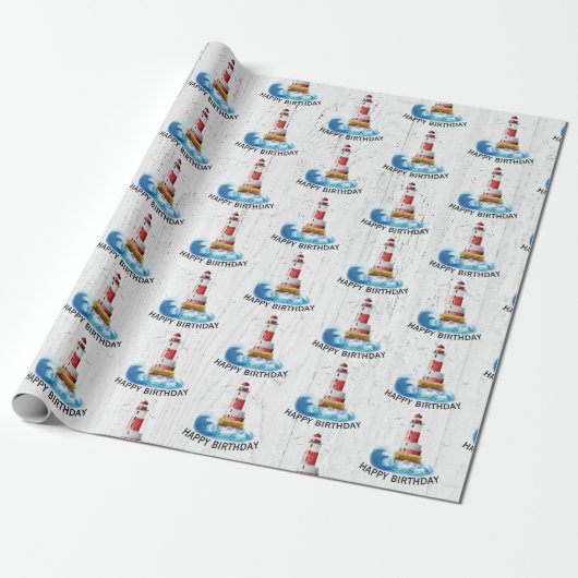 Birthday Lighthouse op hout Cadeaupapier (Uitgerold)