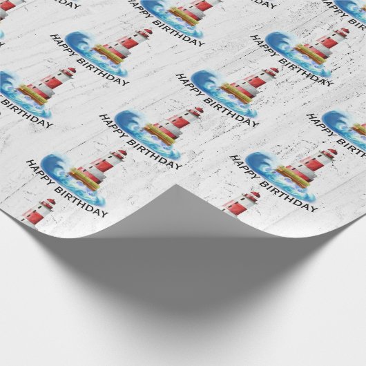 Birthday Lighthouse op hout Cadeaupapier (Hoek)