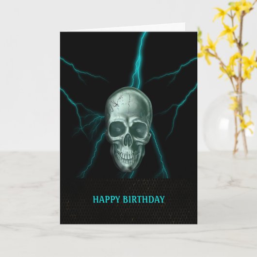 Birthday Lightning Skull Kaart (Gele Bloem)