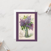 Birthday Lilacs  Wenskaart Kaart (Voorkant / Achterkant in situ)