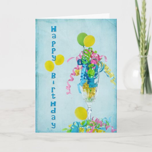 Birthday-linten in champagneflute kaart (Voorkant)