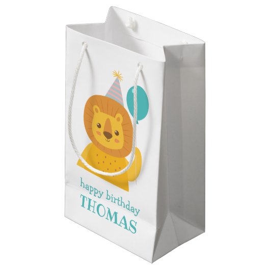 Birthday Lion Personalized Gift Bag Klein Cadeauzakje (Voorkant Gekanteld)