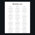 Birthday list poster<br><div class="desc">Never forget the birthdays of your friends,  acquaintances or family again with this handy birthday list!

Portfolio: https://www.behance.net/structureyourlife 
Contact: structureyourlifenl@gmail.com</div>