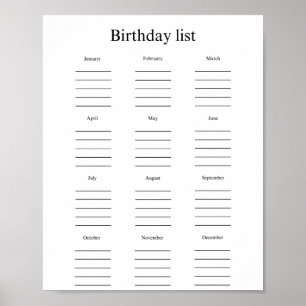 Birthday list poster