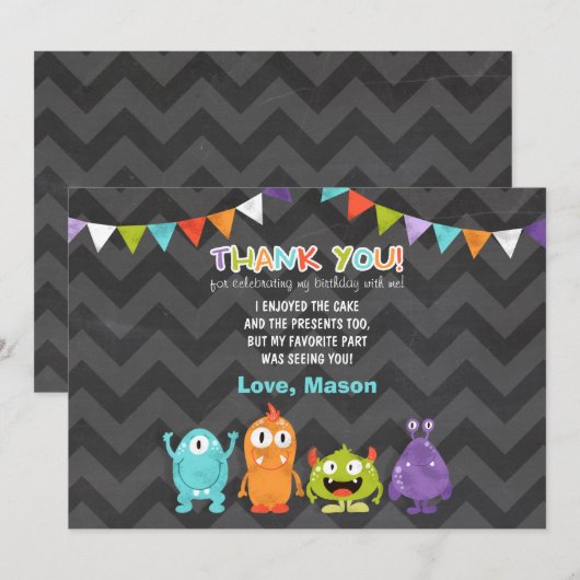 Birthday Little Monster Bedankt creditcard (Voorkant / Achterkant)