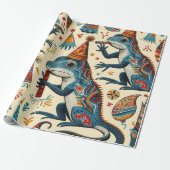 Birthday Lizard Wrapping Paper Cadeaupapier (Uitgerold)