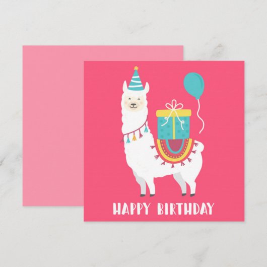 Birthday Llama Feestdagenkaart (Voorkant / Achterkant)