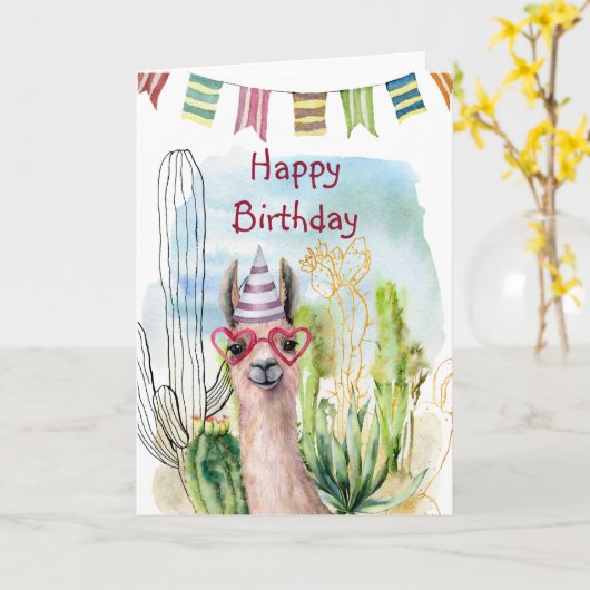 Birthday Llama Kaart (Gele Bloem)