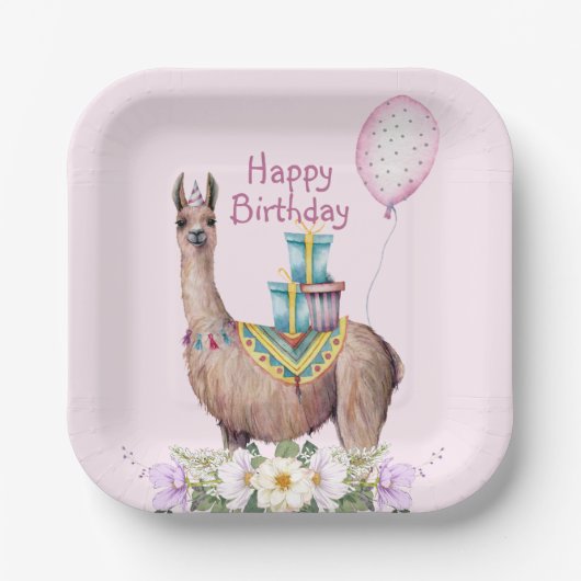 Birthday Llama Papieren Bordje (Voorkant)