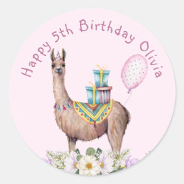 Birthday Llama Ronde Sticker