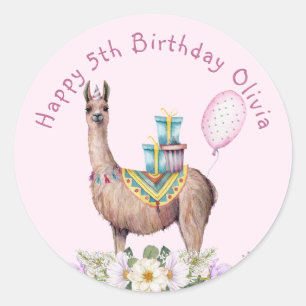 Birthday Llama Ronde Sticker