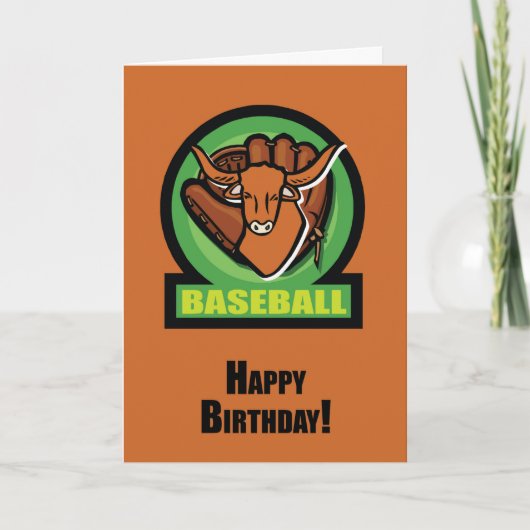 Birthday Longhorn Baseball Oranje en zwart Kaart (Voorkant)