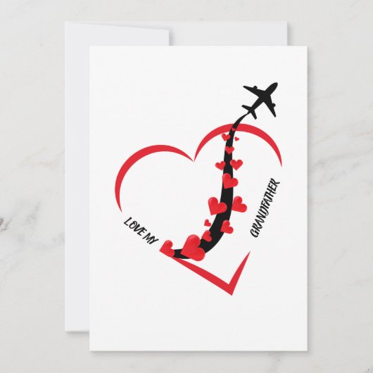 Birthday Love My Grandfather Airplane Heart Custom Feestdagenkaart (Voorkant)