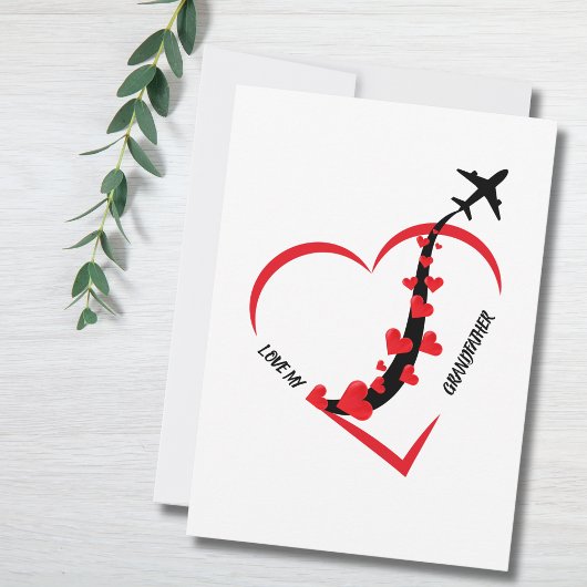 Birthday Love My Grandfather Airplane Heart Custom Feestdagenkaart