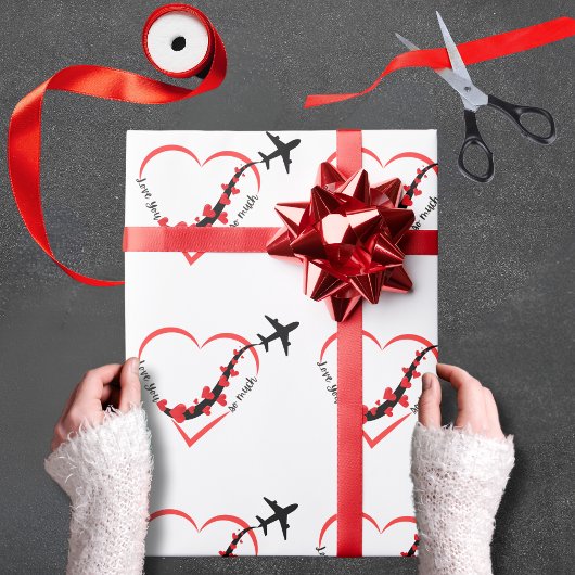 Birthday Love You so much Heart & Airplane Cute Cadeaupapier