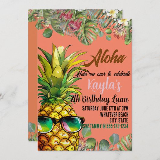 Birthday Luau Custom Kinder Kaart (Voorkant / Achterkant)