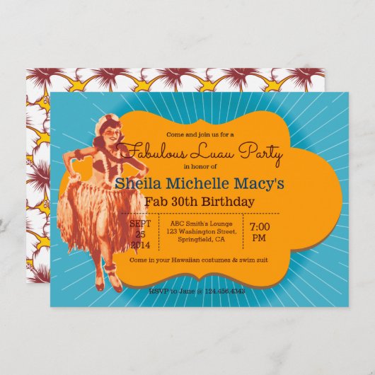 Birthday Luau Party Retro Style Pinup Kaart (Voorkant / Achterkant)
