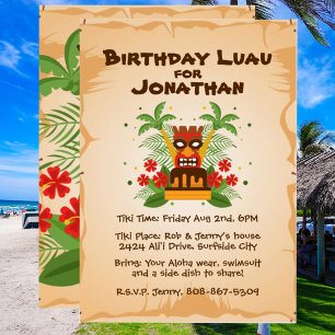Birthday Luau Tropical Hawaiian Tiki Bar BBQ Party Kaart