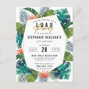 Birthday Luau Tropical Palm Leaves & Monstera Uitnodiging Briefkaart