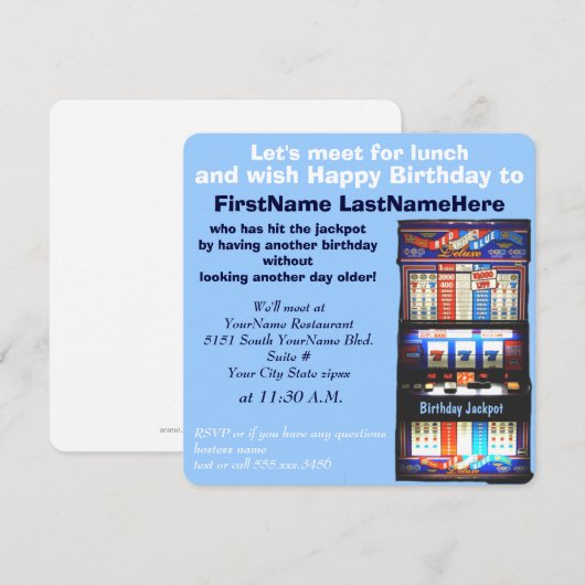 Birthday Luncheon Slot Machine Jackpot Kaart (Voorkant / Achterkant)