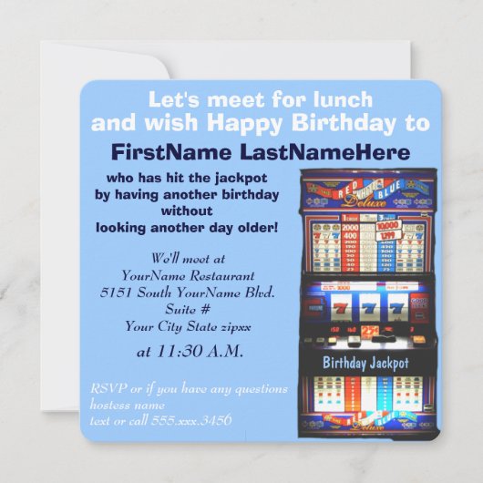Birthday Luncheon Slot Machine Jackpot Kaart (Voorkant)
