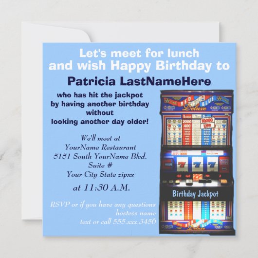 Birthday Luncheon Slot Machine Jackpot Kaart (Voorkant)