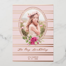 Birthday Luxury Pink Floral Garland Foto Folie Uitnodiging