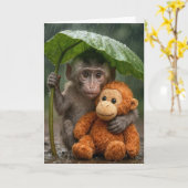 Birthday Macaque Monkey with Orangutan Kaart (Gele Bloem)
