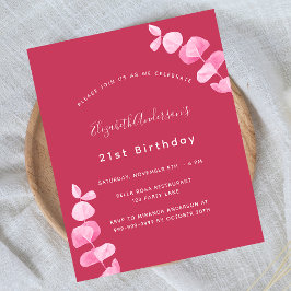 Birthday magenta eucalyptus budget uitnodiging
