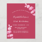 Birthday magenta eucalyptus budget uitnodiging flyer (Voorkant)