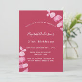 Birthday magenta white eucalyptus luxe kaart (Staand voorkant)