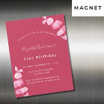 Birthday magenta white eucalyptus luxe magnetische uitnodiging<br><div class="desc">Een magenta achtergrond,  versierd met eucalyptusstengels,  sprigs. Geef een persoonlijke naam,  leeftijd en partijgegevens op en voeg deze toe.</div>