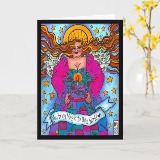 Birthday Magic Angel Kaart (Gele Bloem)