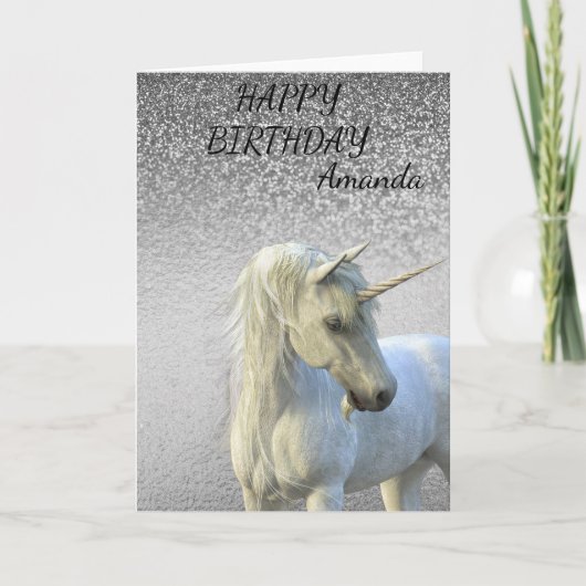 Birthday Magical Unicorn Glitter Personalized Kaart (Voorkant)