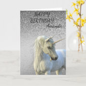 Birthday Magical Unicorn Glitter Personalized Kaart (Gele Bloem)