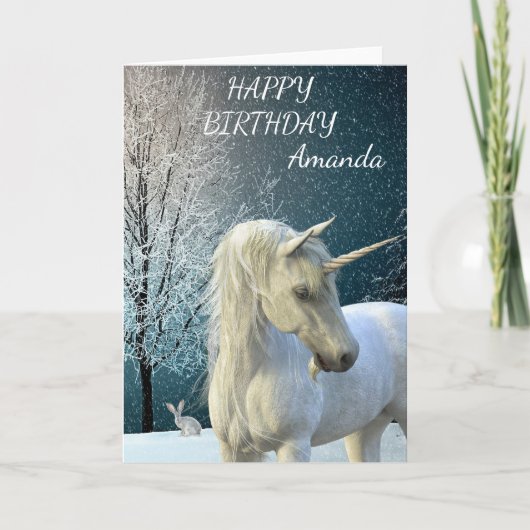 Birthday Magical Unicorn Snow Scene op persoonlijk Kaart (Voorkant)