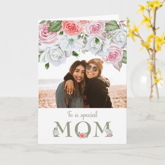 Birthday Mam Custom Photo Waterverf Flowers Kaart (Gele Bloem)