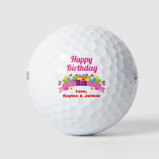 Birthday mam Moeder Golfer Cute Hearts Naam toevoe Golfballen (Voorkant)