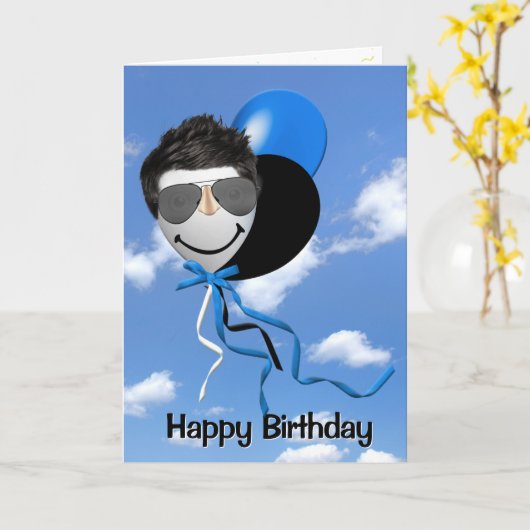 Birthday Man op partijballon Kaart (Gele Bloem)