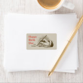 Birthday Mannelijke hand met een fontein pen Retro Etiket (Insitu)